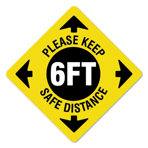 Please Keep Safe Distance Non-Slip Floor Graphic, 11in Vinyl, 3PK, 11 in L, 11 in H, X-11-3PK-99976